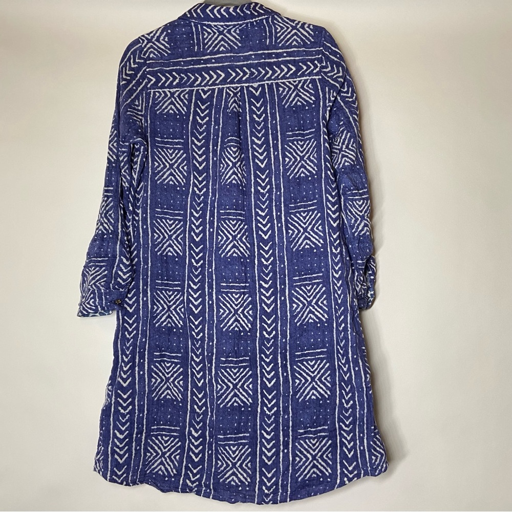Soft Surroundings Blue and White Long Sleeve Shirt Dress - Picture 5 of 8